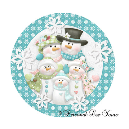 Winter Wreath Sign * Snowman Family * Round * Lightweight Metal