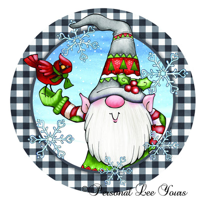 Holiday Wreath Sign * Gnome * Christmas Friends * Round * Lightweight Metal