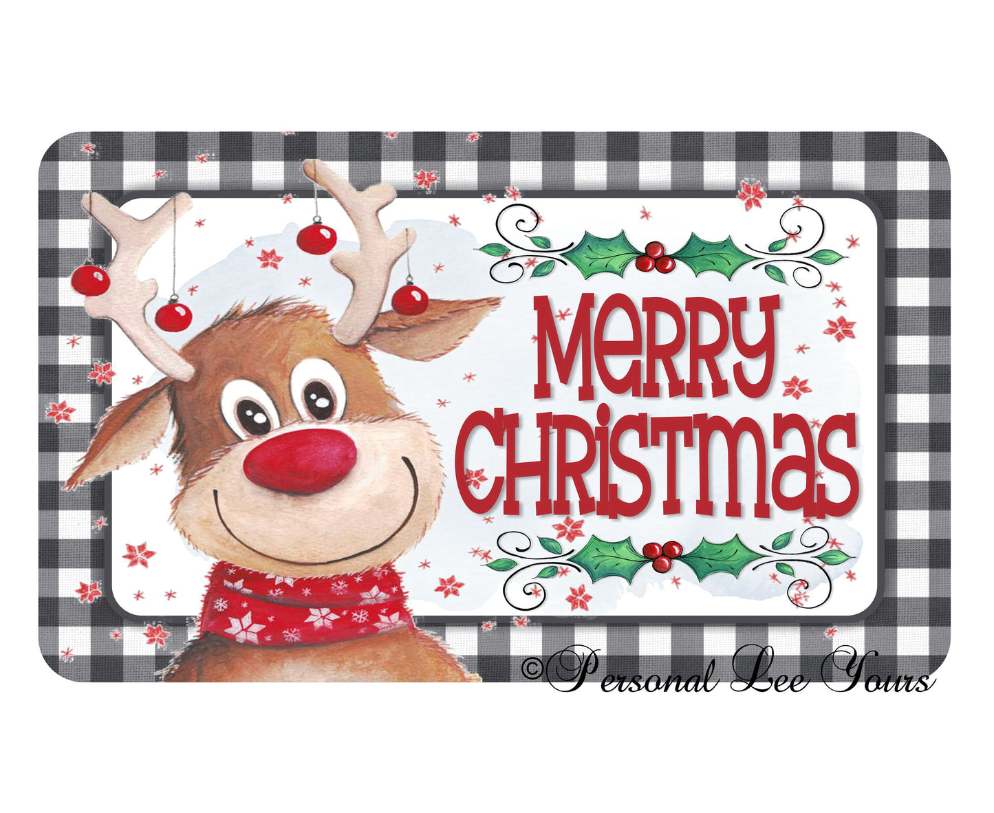 Holiday Wreath Sign * Reindeer Christmas * 3 Sizes * Lightweight Metal