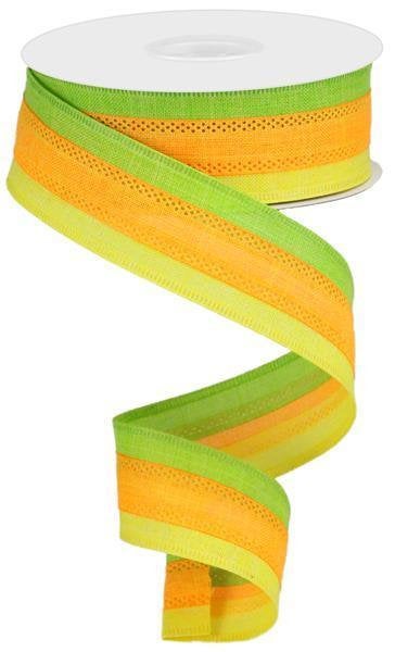 Wired Ribbon * Multi Color * Yellow, Lime and Orange Canvas* 1.5" x 10 Yards * RG01601X1