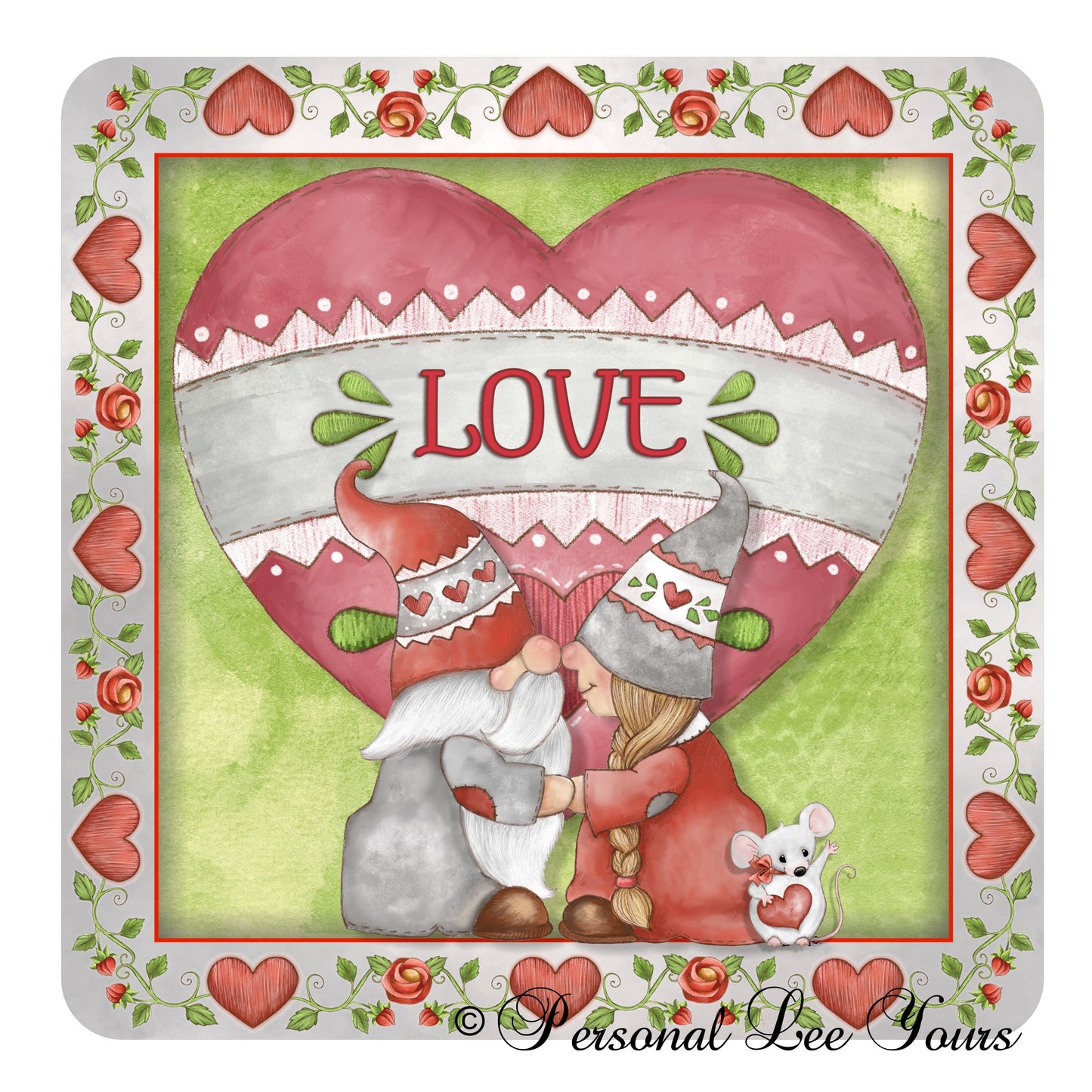 Holiday Wreath Sign * Valentine Gnomes  *  3 Sizes * Lightweight Metal