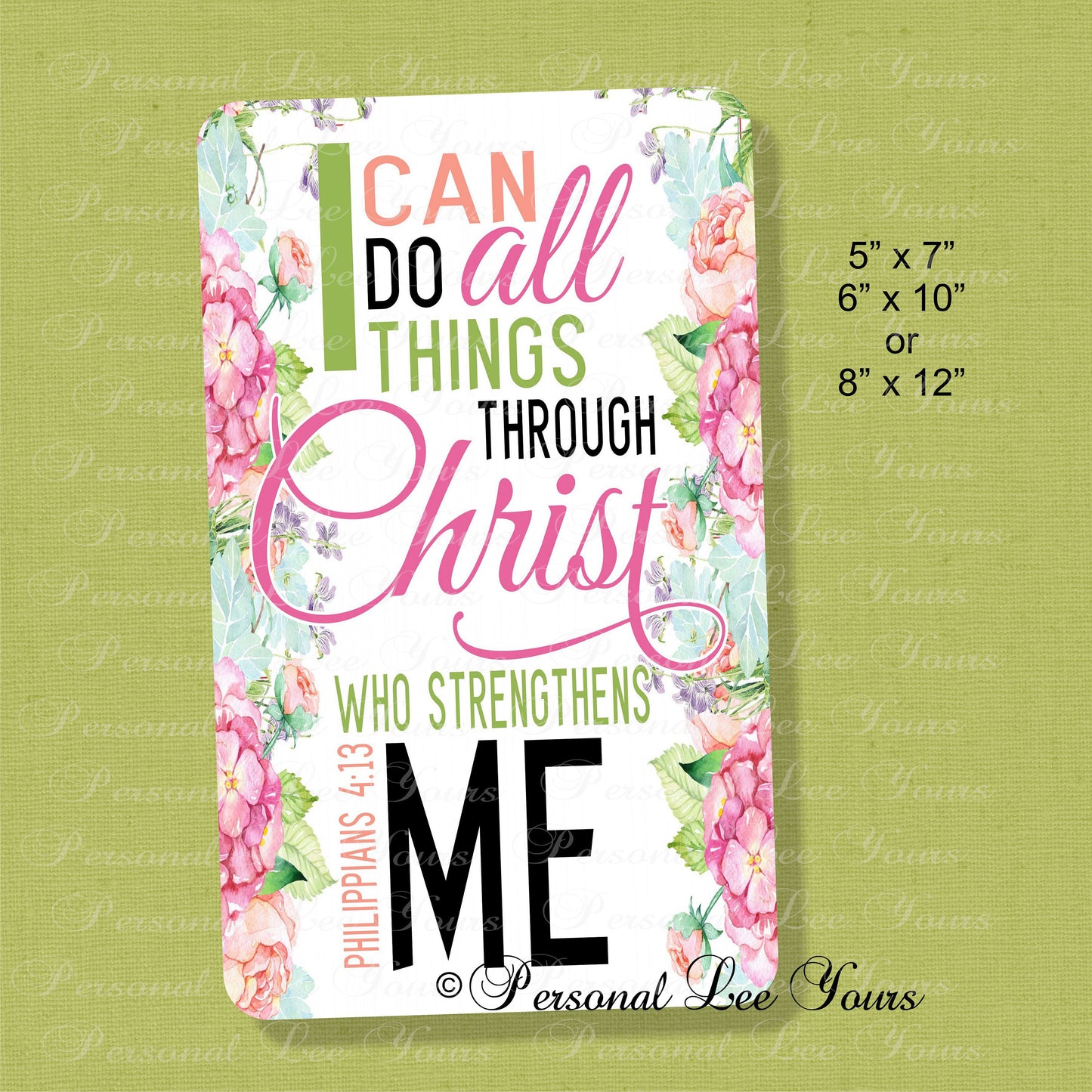 Christian Wreath Signs * I Can Do All Things Through Christ Who Strengthens Me * 3 Sizes * Lightweight Metal