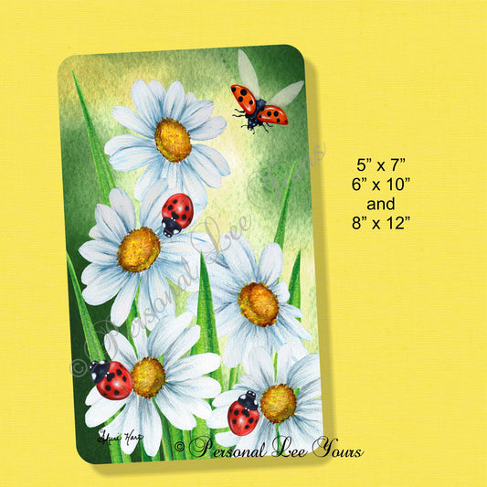 Wreath Sign *  Ladybugs On Daisies * 3 Sizes * Lightweight Metal