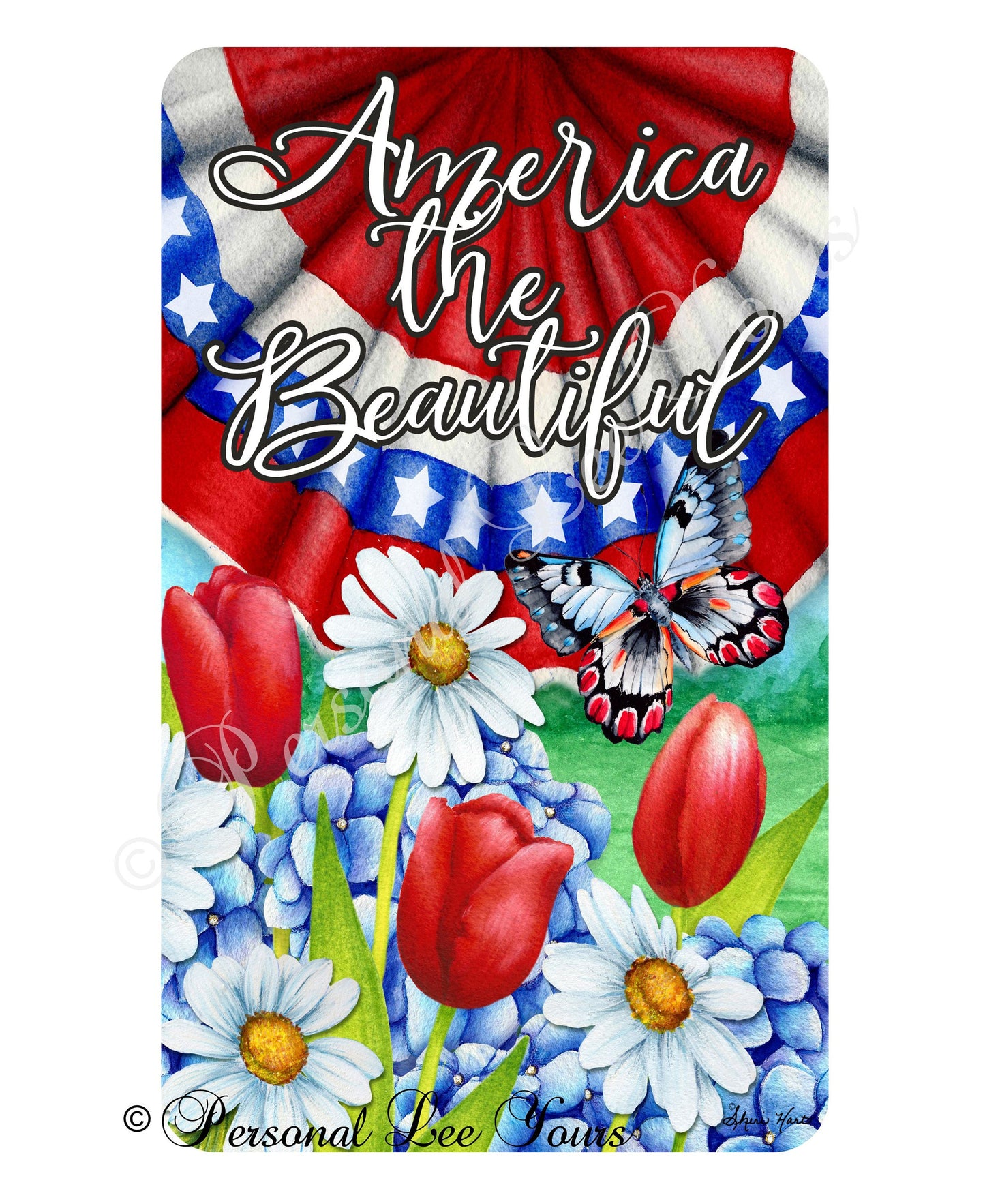 Patriotic Wreath Sign *  America The Beautiful * 3 Sizes * Lightweight Metal