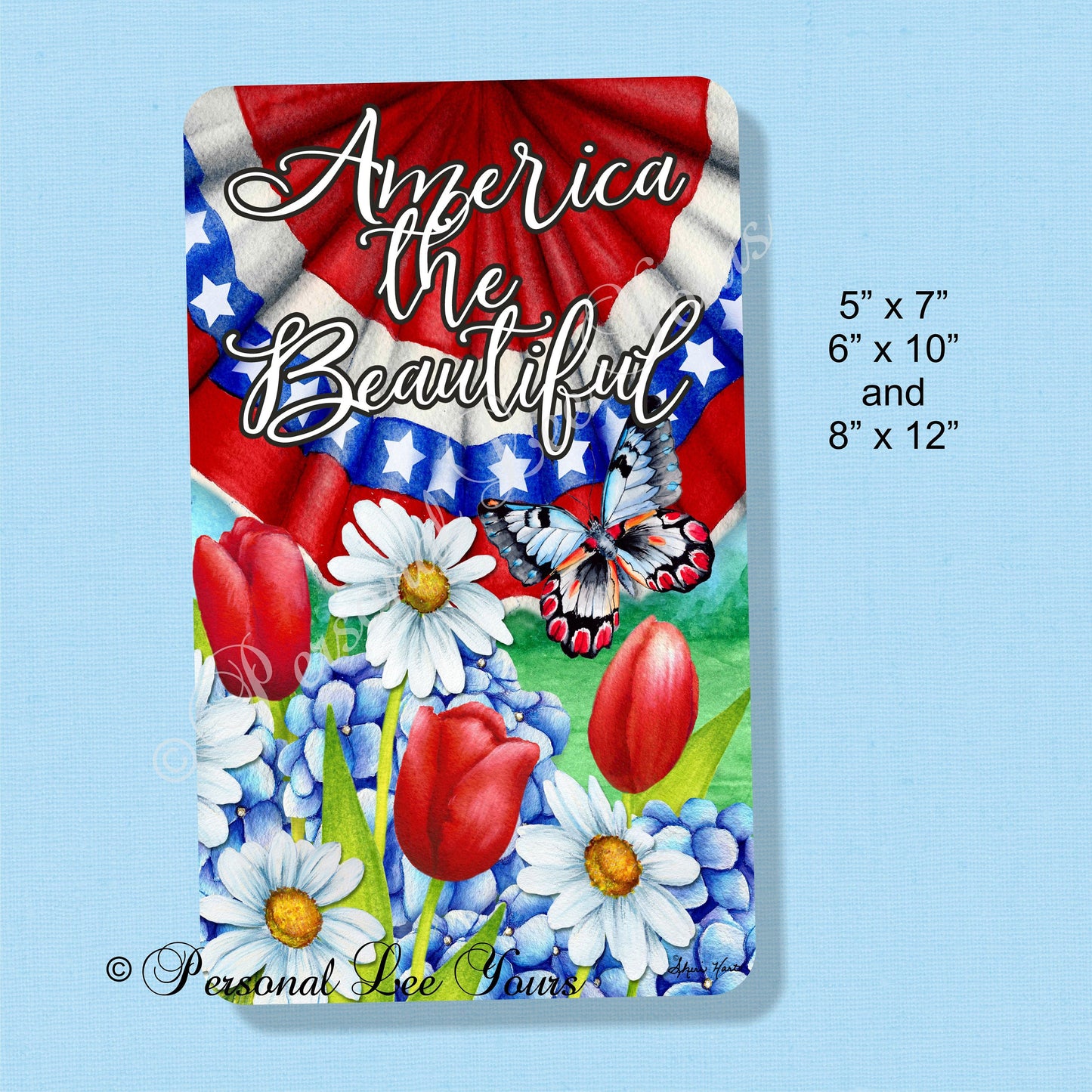 Patriotic Wreath Sign *  America The Beautiful * 3 Sizes * Lightweight Metal