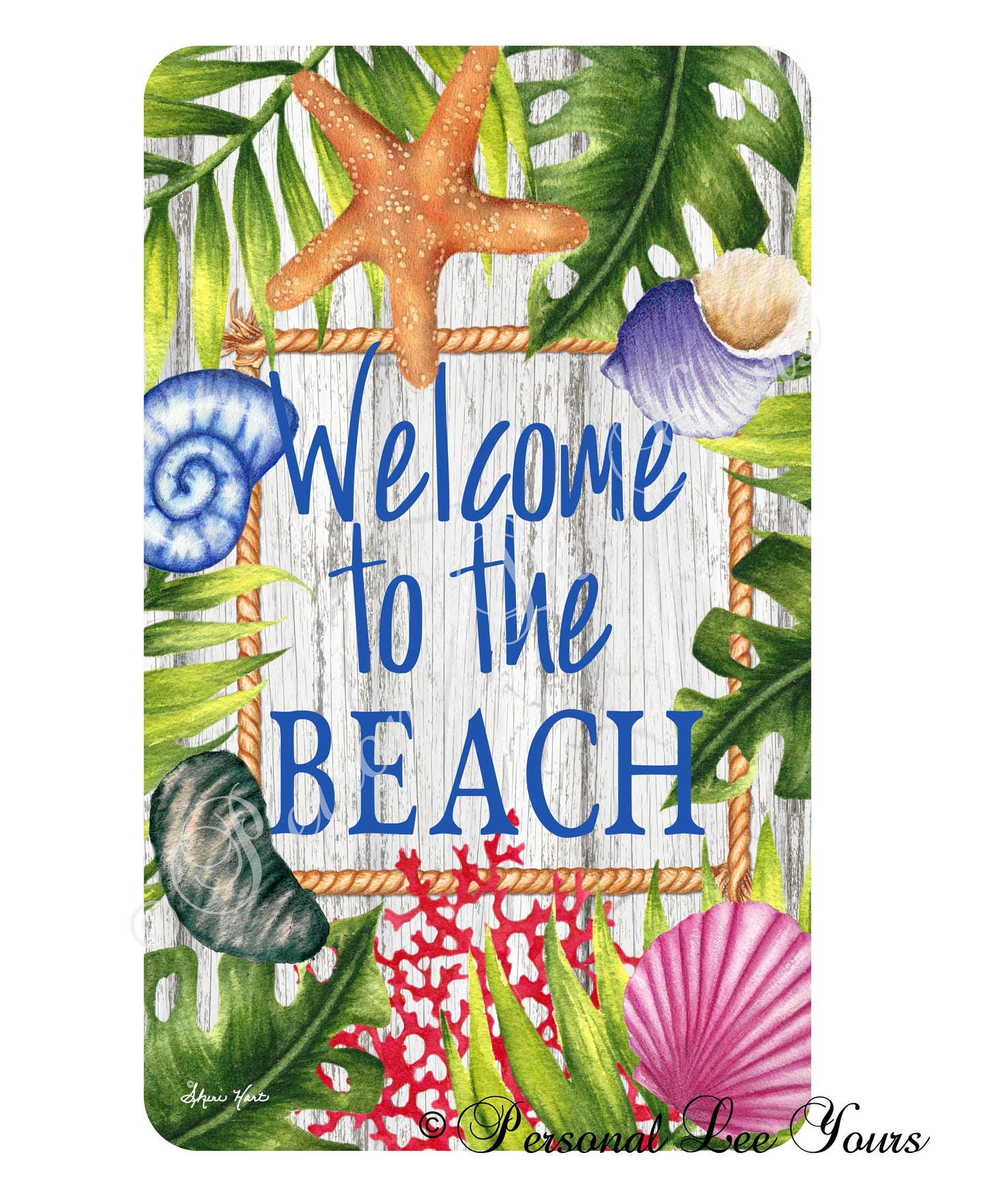 Coastal Wreath Sign *  Welcome To The Beach II * 3 Sizes * Lightweight Metal