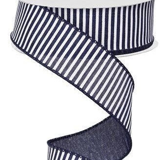 Wired Ribbon * Horizontal Stripes * Navy Blue and White  * Canvas* 1.5" x 10 Yards * RG178019