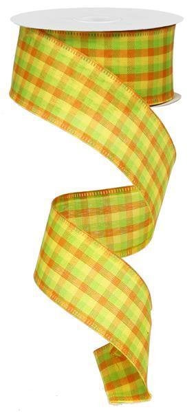 Wired Ribbon * Mini Check * Lime, Orange and Yellow  * Canvas* 1.5" x 10 Yards * RG01051H6