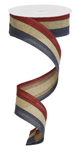 Wired Ribbon * 3 in 1 Color * Burgundy, Beige and Navy Canvas * 1.5" x 10 Yards * RG01601W7