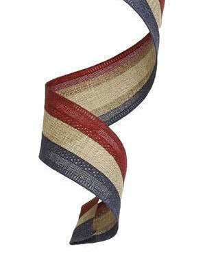 Wired Ribbon * 3 in 1 Color * Burgundy, Beige and Navy Canvas * 1.5" x 10 Yards * RG01601W7