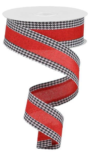 Wired Ribbon * Faux Burlap with Gingham Edge * Red, Black and White Canvas * 1.5" x 10 Yards * RGA1098MA