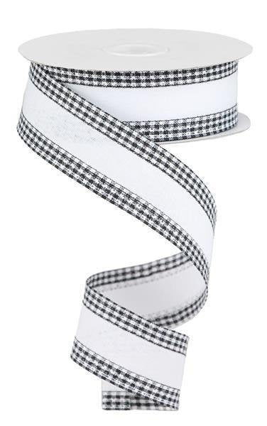 Wired Ribbon * Faux Burlap with Gingham Edge * White and Black Canvas * 1.5" x 10 Yards * RGA1098WK