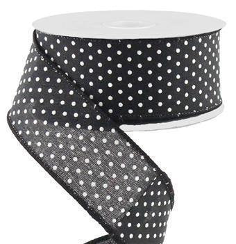 Wired Ribbon * Raised Swiss Dots * Black and White Canvas * 1.5" x 10 Yards * RG0165102