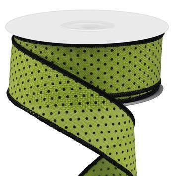 Wired Ribbon * Raised Swiss Dots * Lime Green and Black Canvas * 1.5" x 10 Yards * RG01685AM
