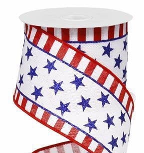 Wired Ribbon * Glitter Stars and Stripes * Red, White and Blue Canvas * 2.5" x 10 Yards * RG01253A1