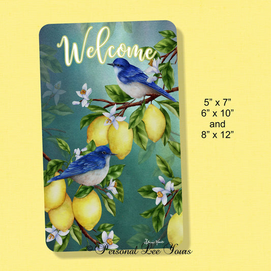 Wreath Sign * Bluebirds and Lemons * 3 Sizes * Lightweight Metal