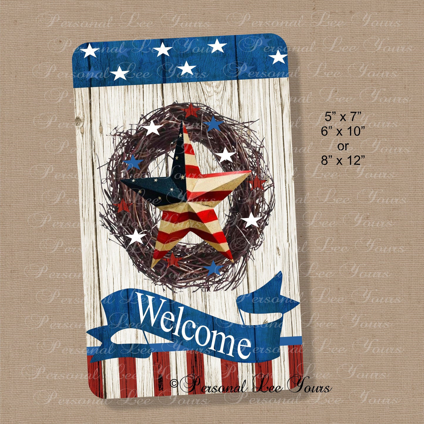 Patriotic Wreath Sign * American Welcome * 3 Sizes * Lightweight Metal