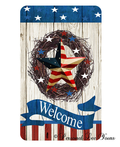 Patriotic Wreath Sign * American Welcome * 3 Sizes * Lightweight Metal