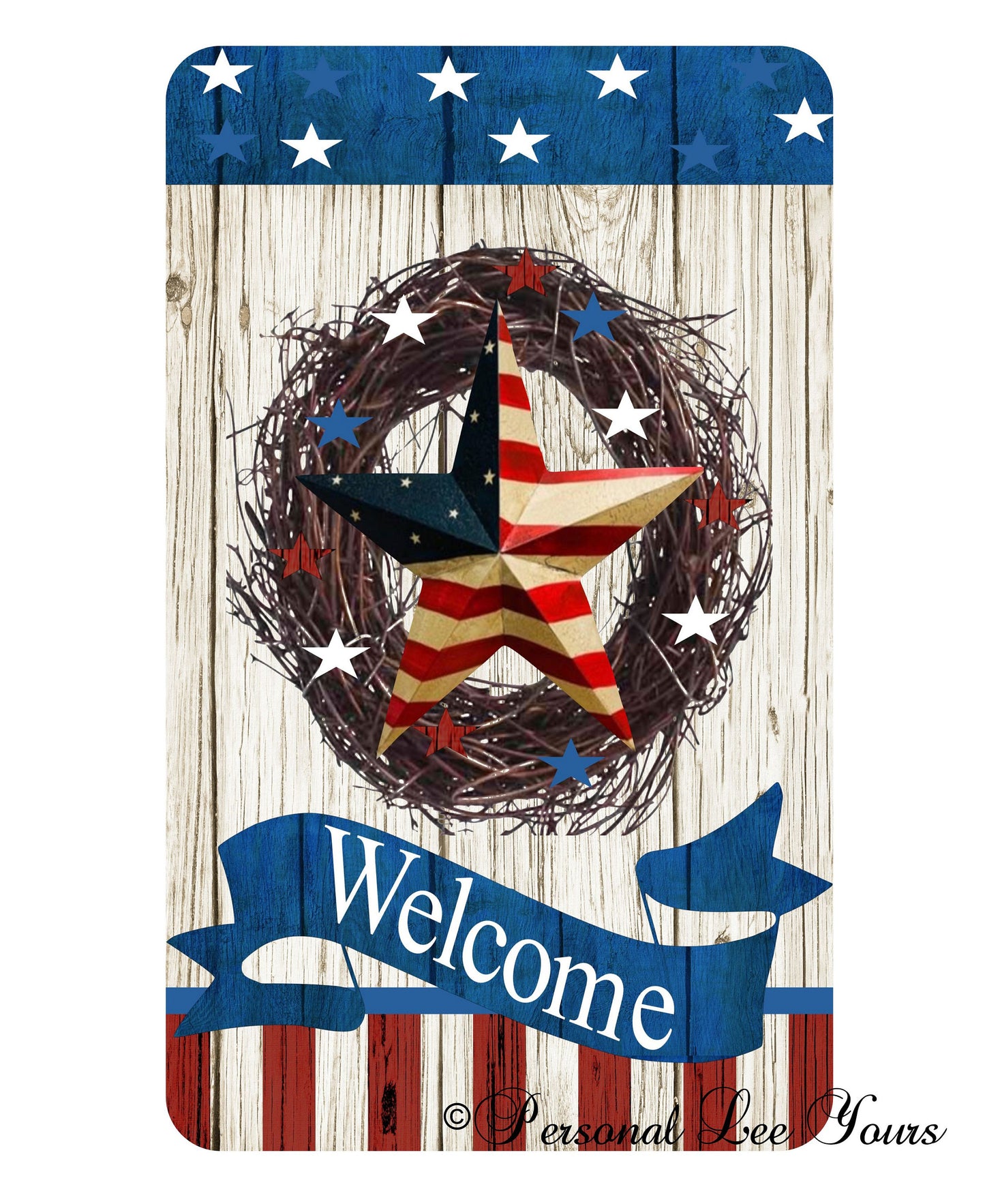 Patriotic Wreath Sign * American Welcome * 3 Sizes * Lightweight Metal