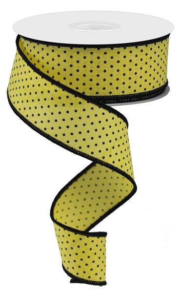 Wired Ribbon * Raised Swiss Dots * Sun Yellow and Black Canvas * 1.5" x 10 Yards * RG01685N6