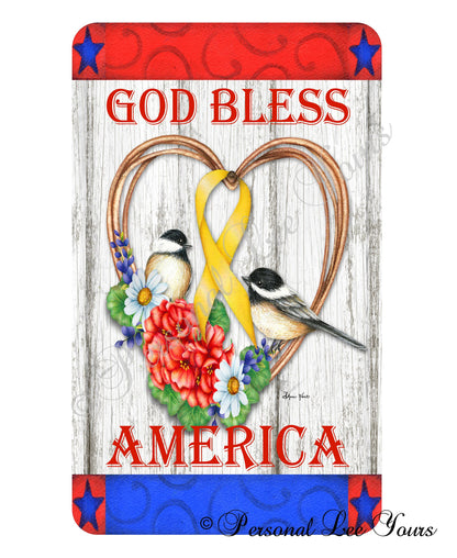 Patriotic Wreath Sign *  God Bless America * 3 Sizes * Lightweight Metal