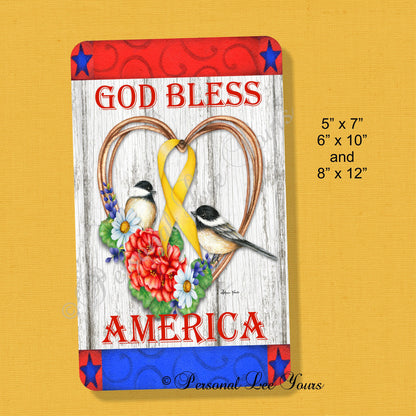 Patriotic Wreath Sign *  God Bless America * 3 Sizes * Lightweight Metal