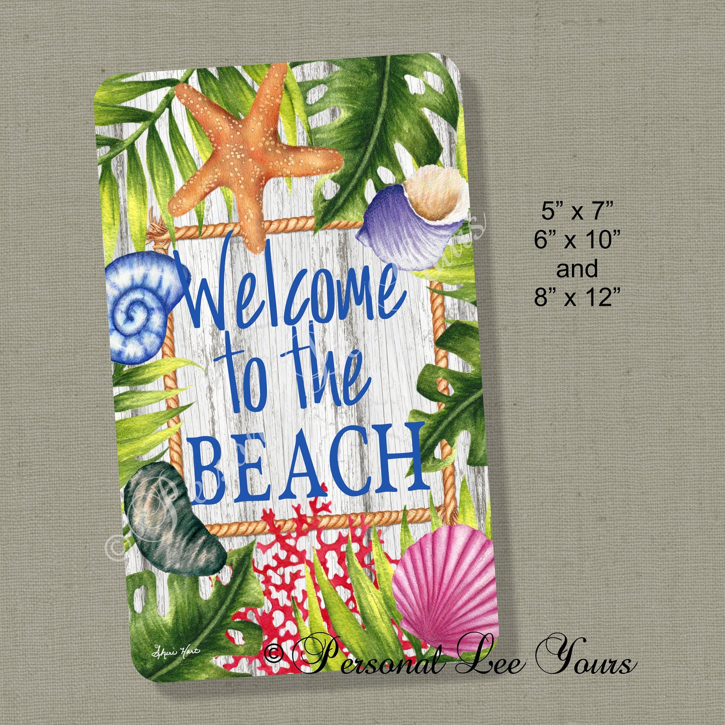 Coastal Wreath Sign *  Welcome To The Beach II * 3 Sizes * Lightweight Metal