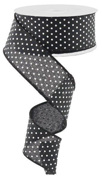 Wired Ribbon * Raised Swiss Dots * Black and White Canvas * 1.5" x 10 Yards * RG0165102