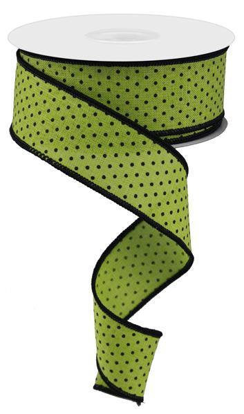Wired Ribbon * Raised Swiss Dots * Lime Green and Black Canvas * 1.5" x 10 Yards * RG01685AM
