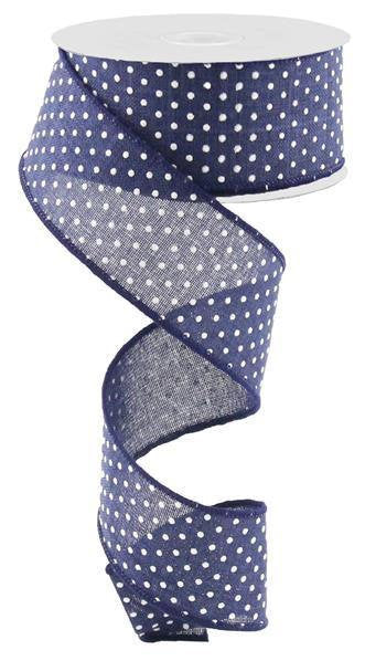 Wired Ribbon * Raised Swiss Dots * Navy and White Canvas * 1.5" x 10 Yards * RG0165119