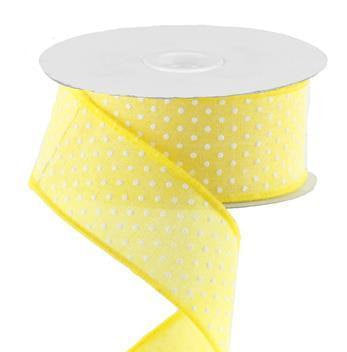 Wired Ribbon * Raised Swiss Dots * Yellow and White Canvas * 1.5" x 10 Yards * RG0165129