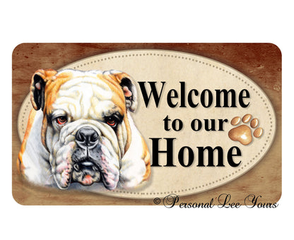 Dog Wreath Sign * Welcome * English Bulldog * 3 Sizes * Lightweight Metal
