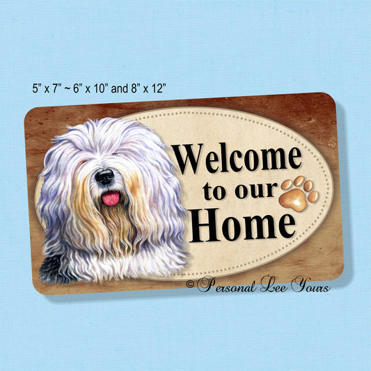 Dog Wreath Sign * Welcome * Old English Sheepdog * 3 Sizes * Lightweight Metal