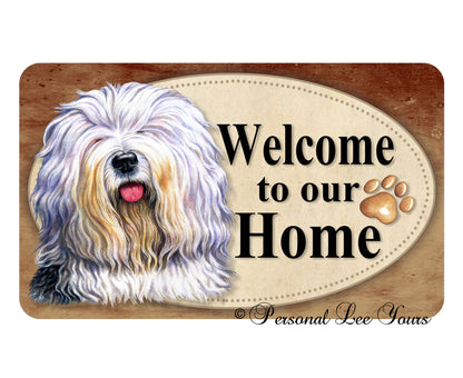 Dog Wreath Sign * Welcome * Old English Sheepdog * 3 Sizes * Lightweight Metal