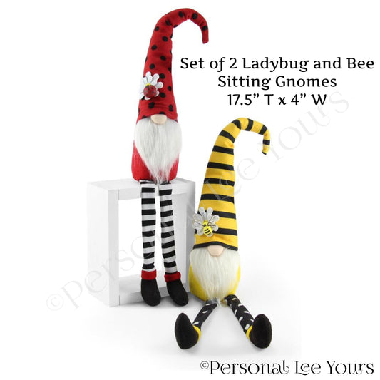 Plush Ladybug and Bee Sitting Gnomes * Set of 2 * 17.5" T x 4" W * 1 of Each Design * MZ1998