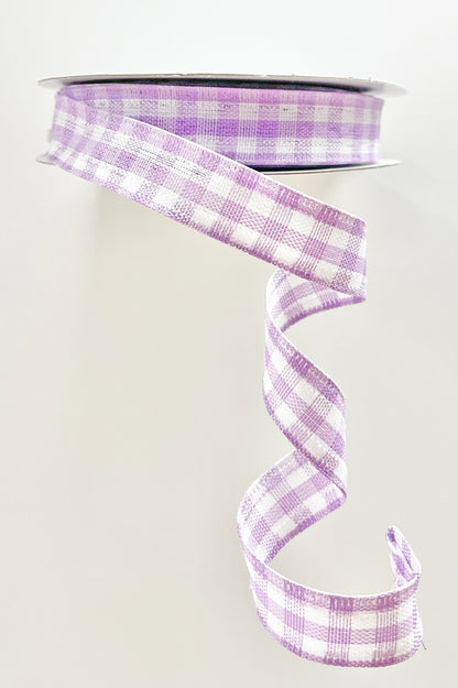 Wired Ribbon * Gingham Check * Lavender and White Canvas * 5/8" x 10 Yards * RGE1207G6