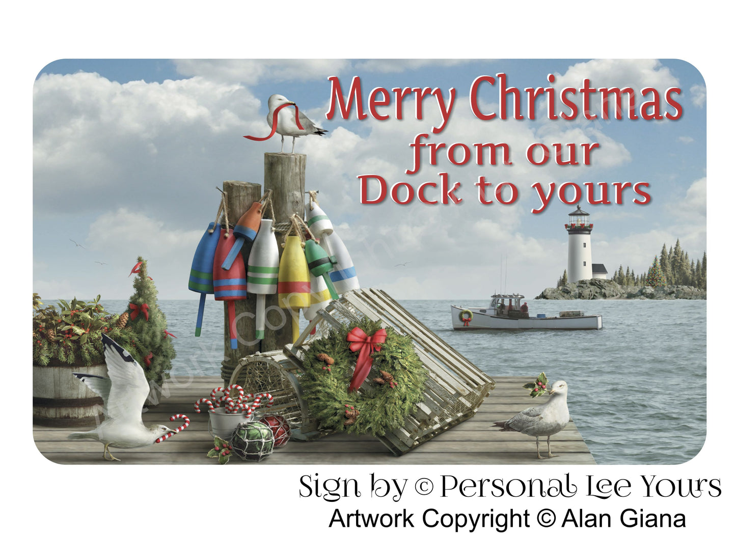 Alan Giana Exclusive Sign * Merry Christmas From Our Dock To Yours * 3 Sizes * Lightweight Metal