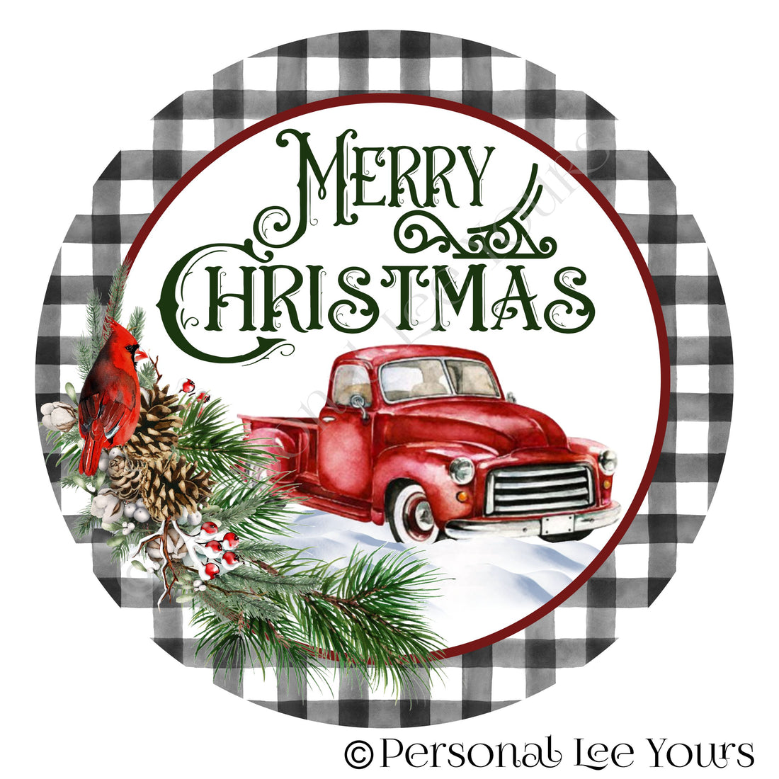 Holiday Wreath Sign * Merry Christmas with Red Truck and Cardinal * Ro ...