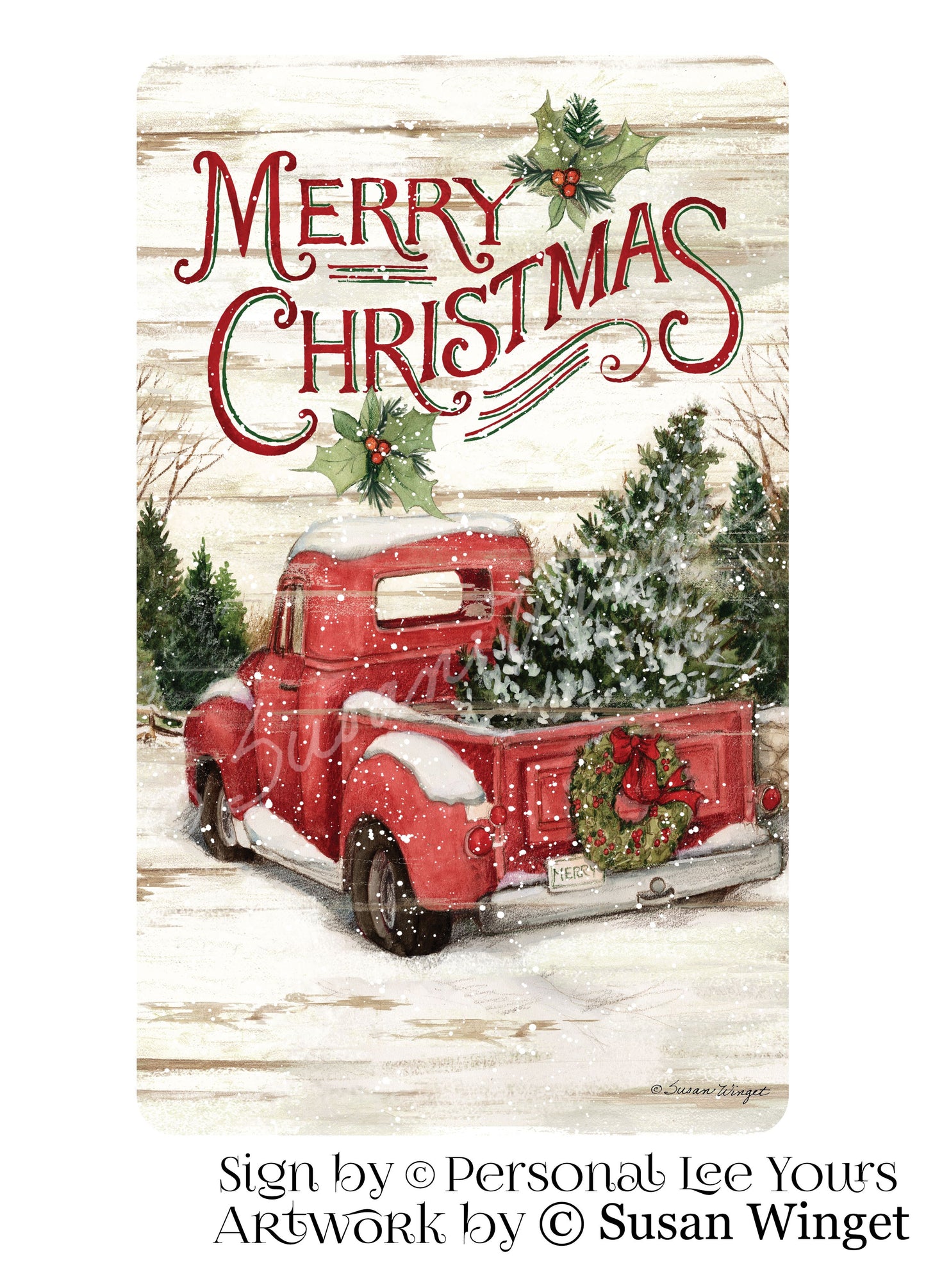 Susan Winget Exclusive Sign * Merry Christmas * Red Truck * 3 Sizes * Lightweight Metal
