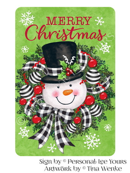 Tina Wenke Exclusive Sign * Merry Christmas Snowman * Buffalo Check * 3 Sizes * Lightweight Metal
