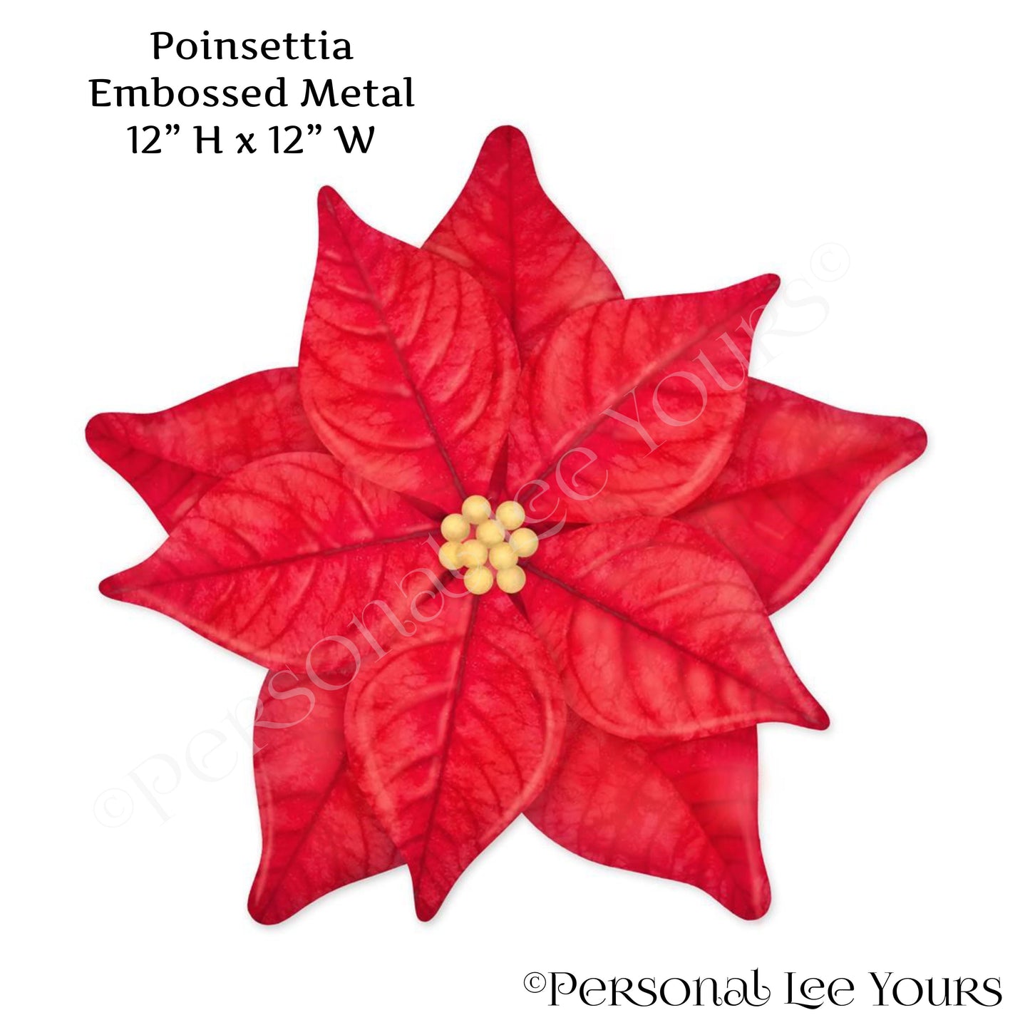 Wreath Accent * Poinsettia * Red/Golden Yellow * Embossed Metal * 12" W  x 12" H * Lightweight * MD101024