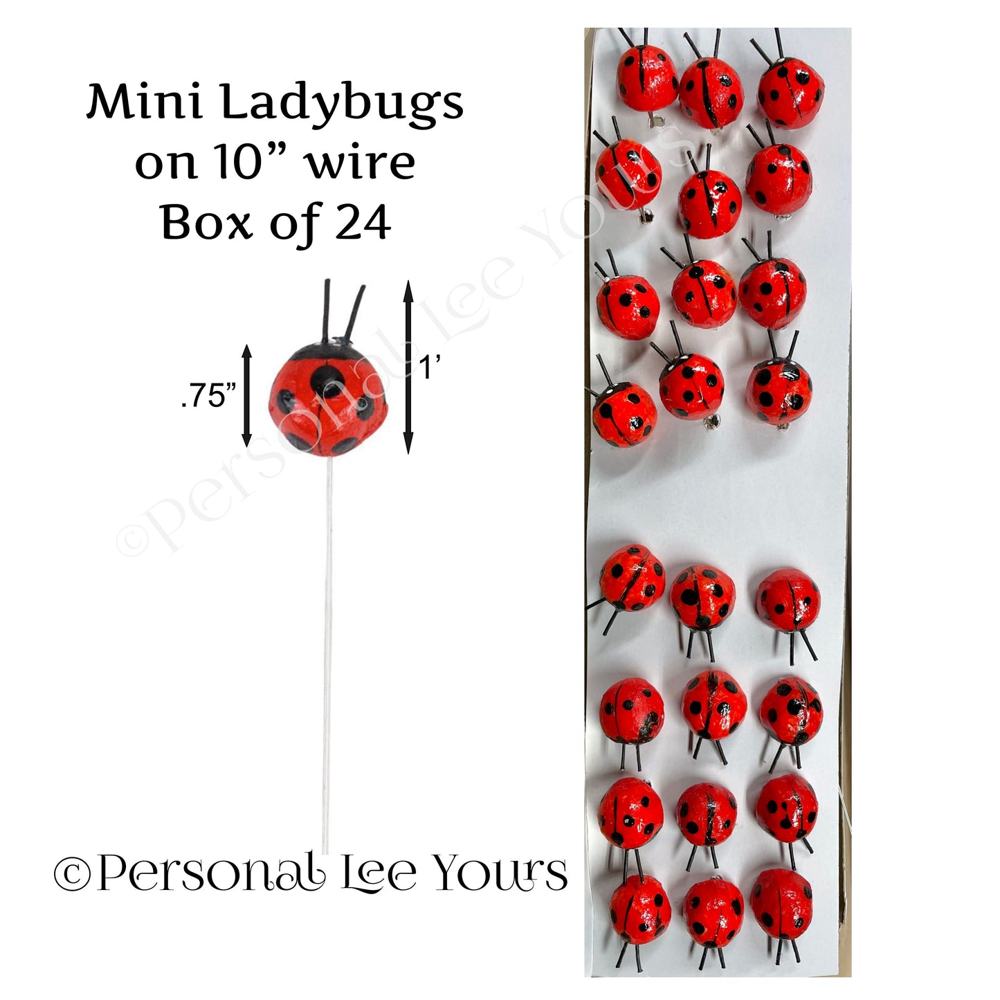Wreath Accent * Mini Ladybugs on Wire * Box of 24 * .75" Wide * 10" Wire* MB9741