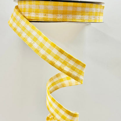 Wired Ribbon * Primitive Gingham Check * Mustard and Ivory Canvas * 5/8" x 10 Yards * RGE12068M