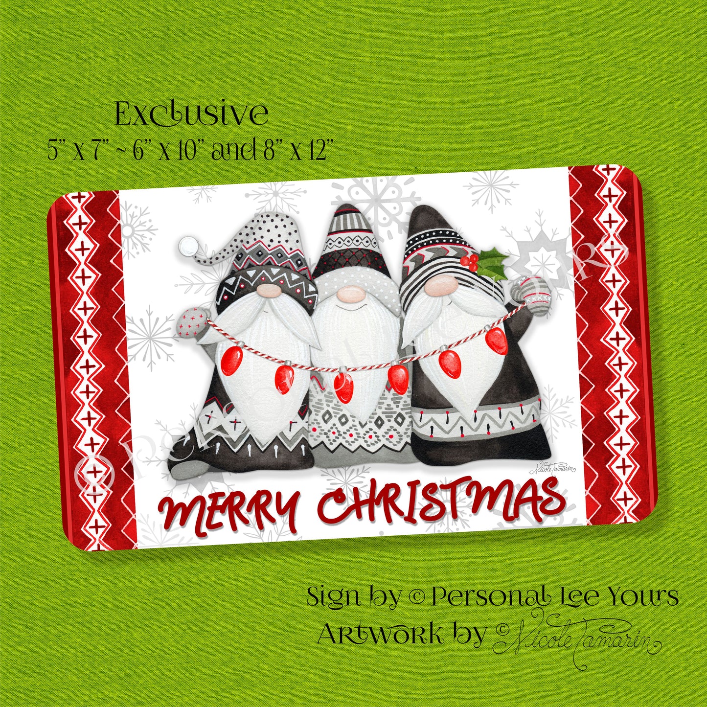 Nicole Tamarin Exclusive Sign * Nordic Gnome ~ Merry Christmas * Light Background* 3 Sizes * Lightweight Metal