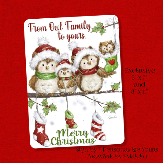 Makiko Exclusive Sign * From Owl Family To Yours * Merry Christmas * 2 Sizes * Lightweight Metal