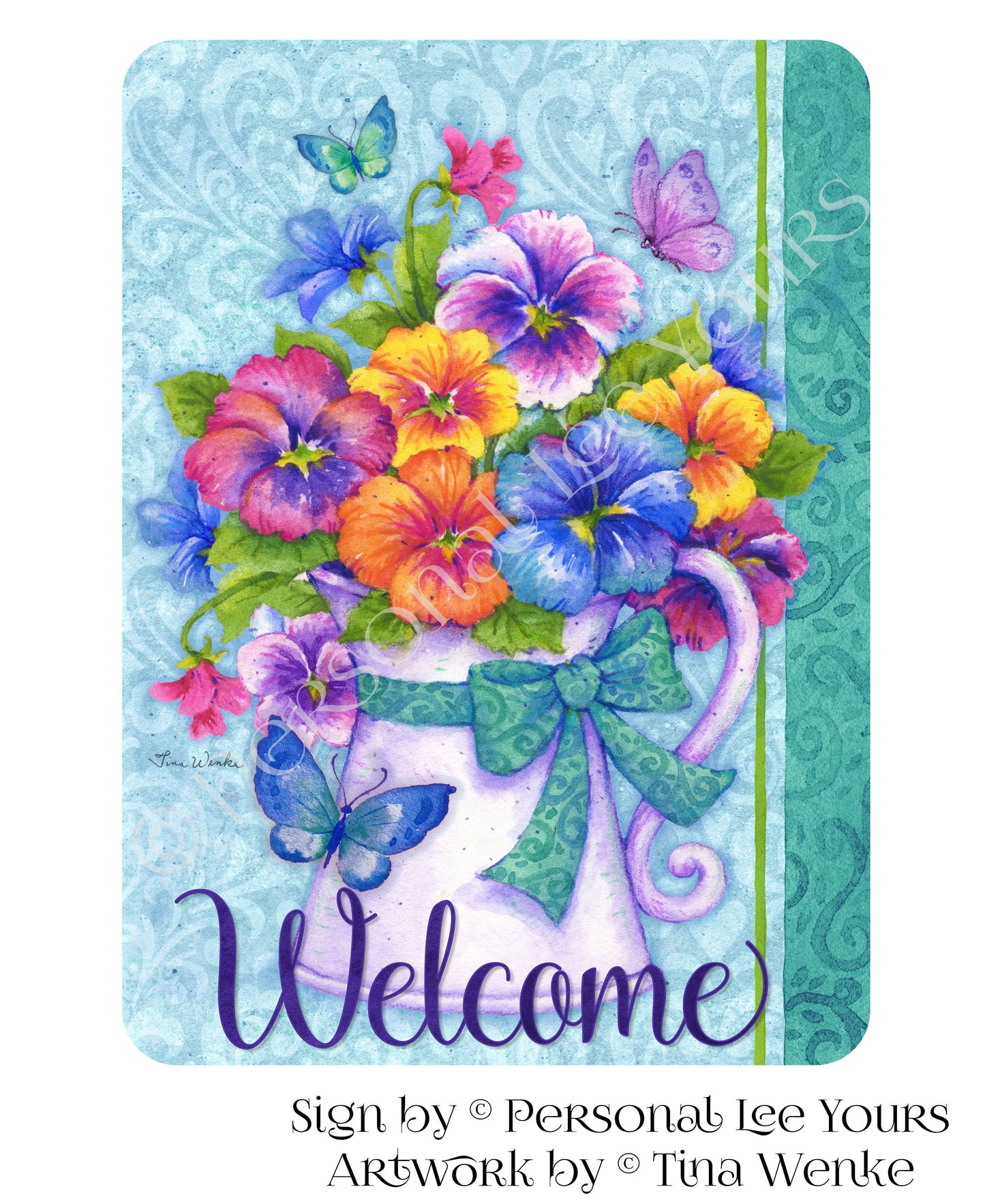 Tina Wenke Exclusive Sign * Pansies And Butterflies * 2 Sizes * Lightweight Metal