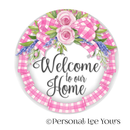 Metal Wreath Sign * Pink Bow Welcome * Round * Lightweight