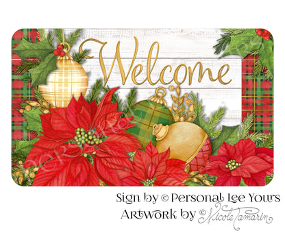 Nicole Tamarin Exclusive Sign * Plaid Christmas * Welcome * Light Background * 3 Sizes * Lightweight Metal