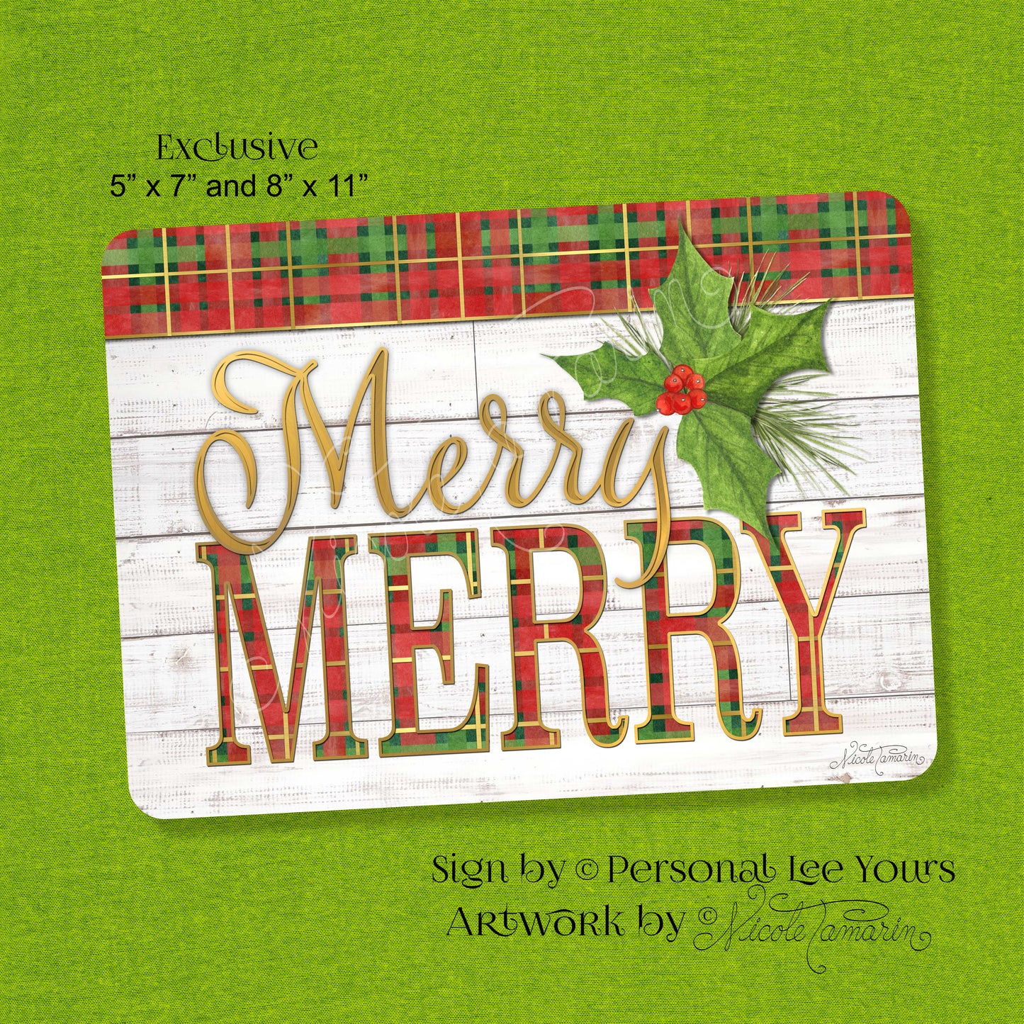 Nicole Tamarin Exclusive Sign * Plaid Merry Merry * Christmas * 2 Sizes * Lightweight Metal