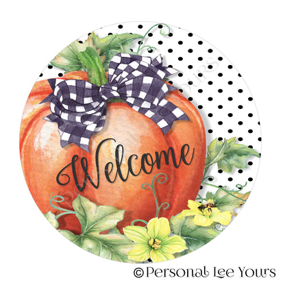 Autumn Wreath Sign * Fall * Polka Dot Pumpkin * Round * Lightweight Metal